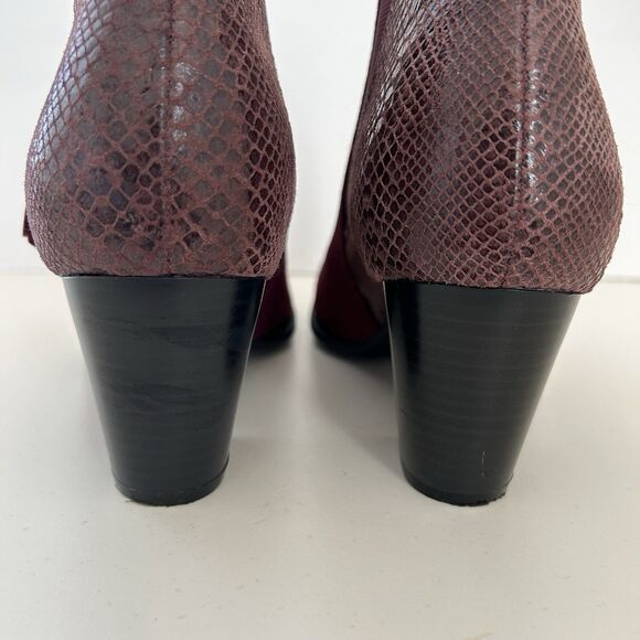 Vionic Anne Boots Burgundy Red Suede Python Block Heel Boots Womens 9.5 Booties - Picture 6 of 10
